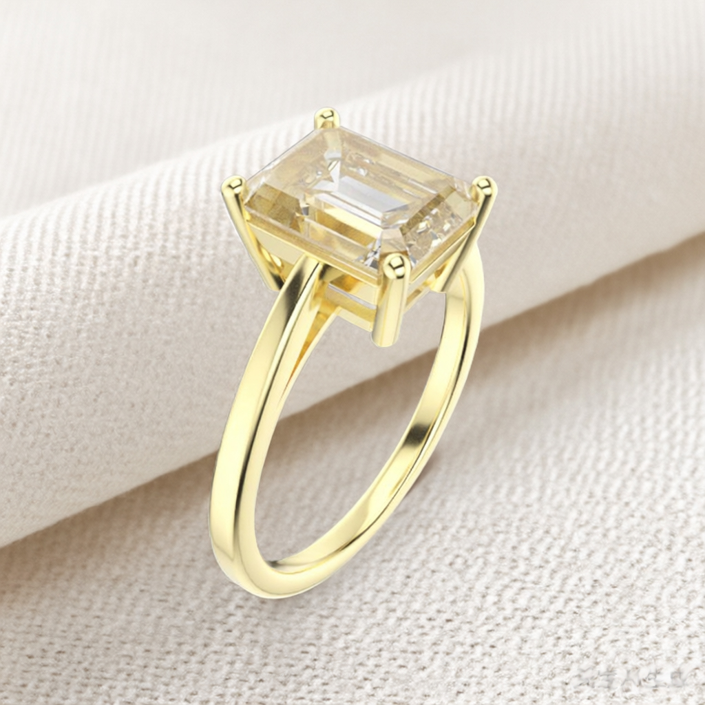14K Solid Gold Emerald Cut Moissanite Ring