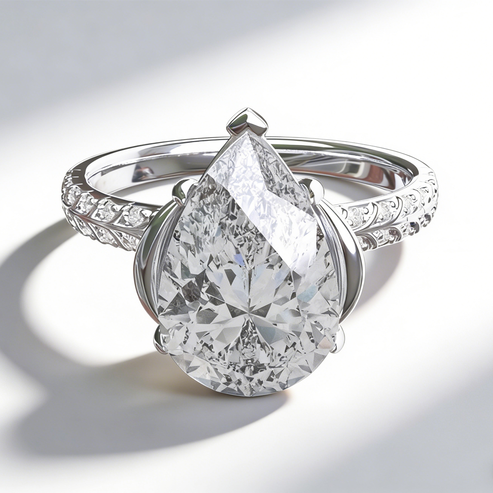 PT950 Pear Cut Moissanite Ring - Image 2