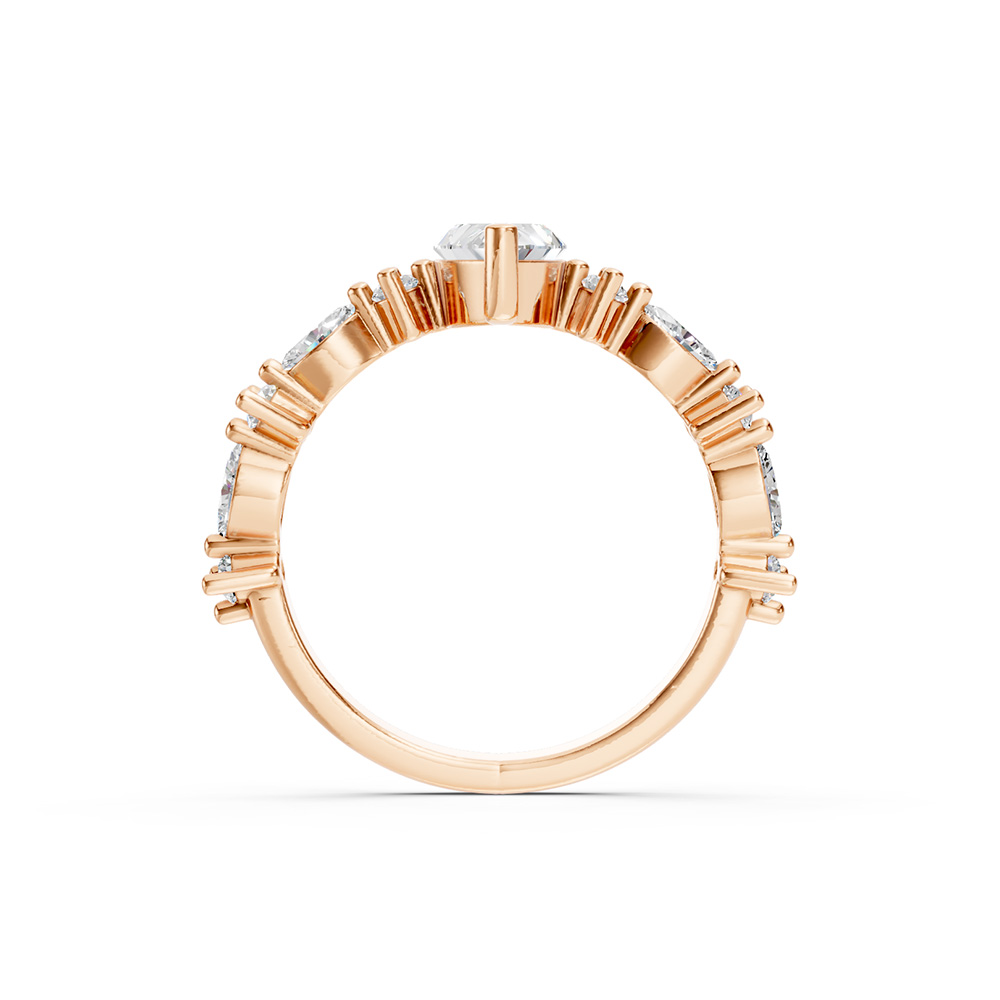 18K Gold Marquise Cut Center Stone Ring with Alternating Round and Marquise Gemstone Band Setting Unique Luxe Statement - Image 3