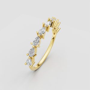 18K Gold Pear Cut Gemstone Ring with Half-Circle Gemstone Setting Elegant Luxe