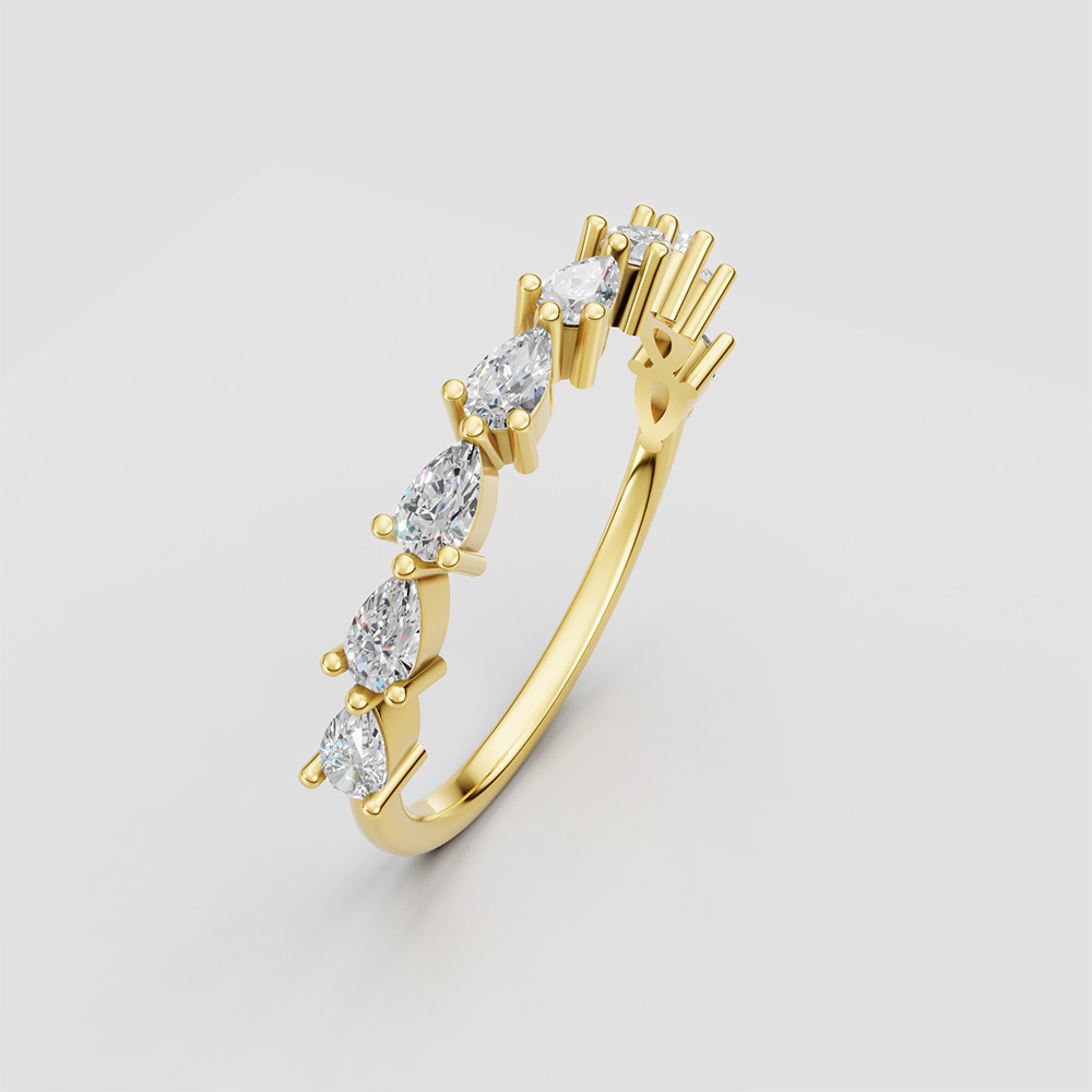18K Gold Pear Cut Gemstone Ring with Half-Circle Gemstone Setting Elegant Luxe