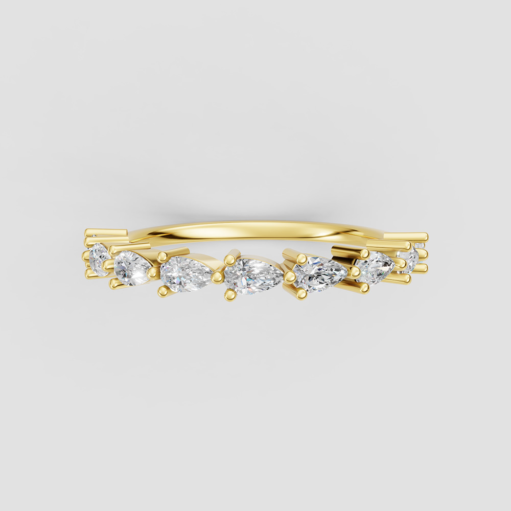 18K Gold Pear Cut Gemstone Ring with Half-Circle Gemstone Setting Elegant Luxe - Image 2