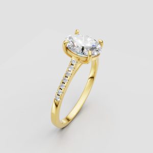 14K Gold Ring Oval Cut Center Stone and Round Gemstone Accents Elegant Luxury Jewelry