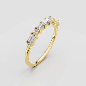 18K Gold Ring with Four-Prong Set Baguette Gemstone