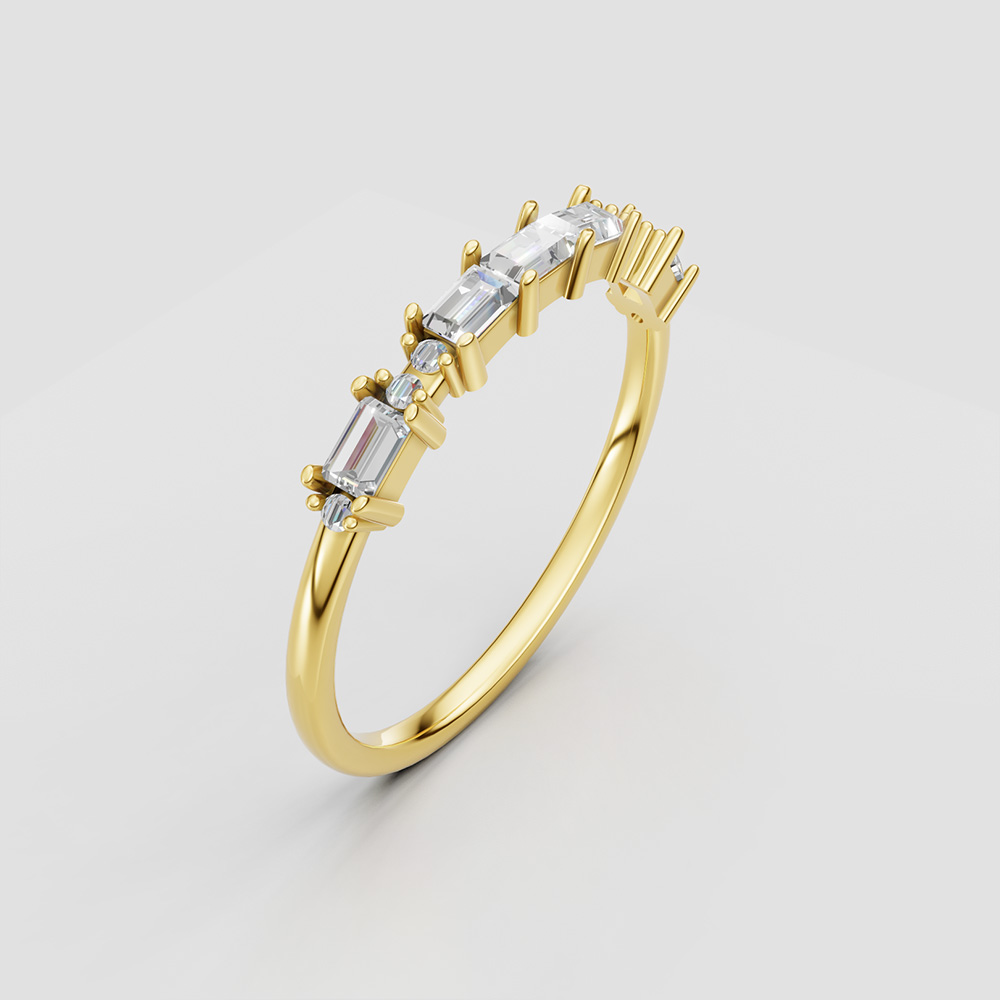18K Gold Ring with Four-Prong Set Baguette Gemstone