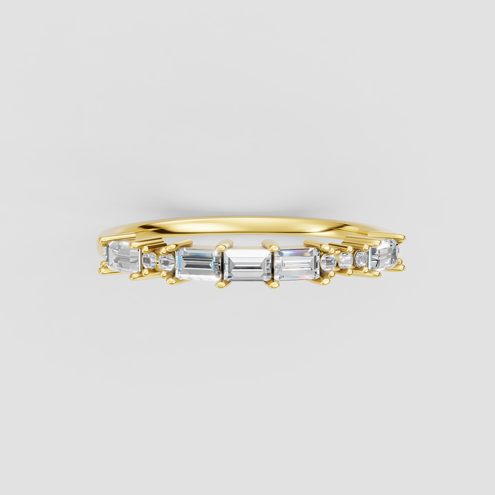 18K Gold Ring with Four-Prong Set Baguette Gemstone - Image 2