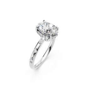 10K Gold Oval Cut Center Stone Ring with Round Gemstone Accents on Band Classic Jewelry