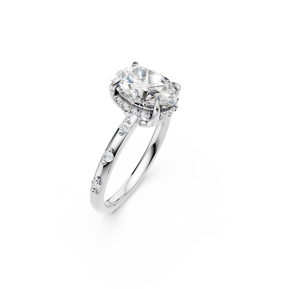 10K Gold Oval Cut Center Stone Ring with Round Gemstone Accents on Band Classic Jewelry