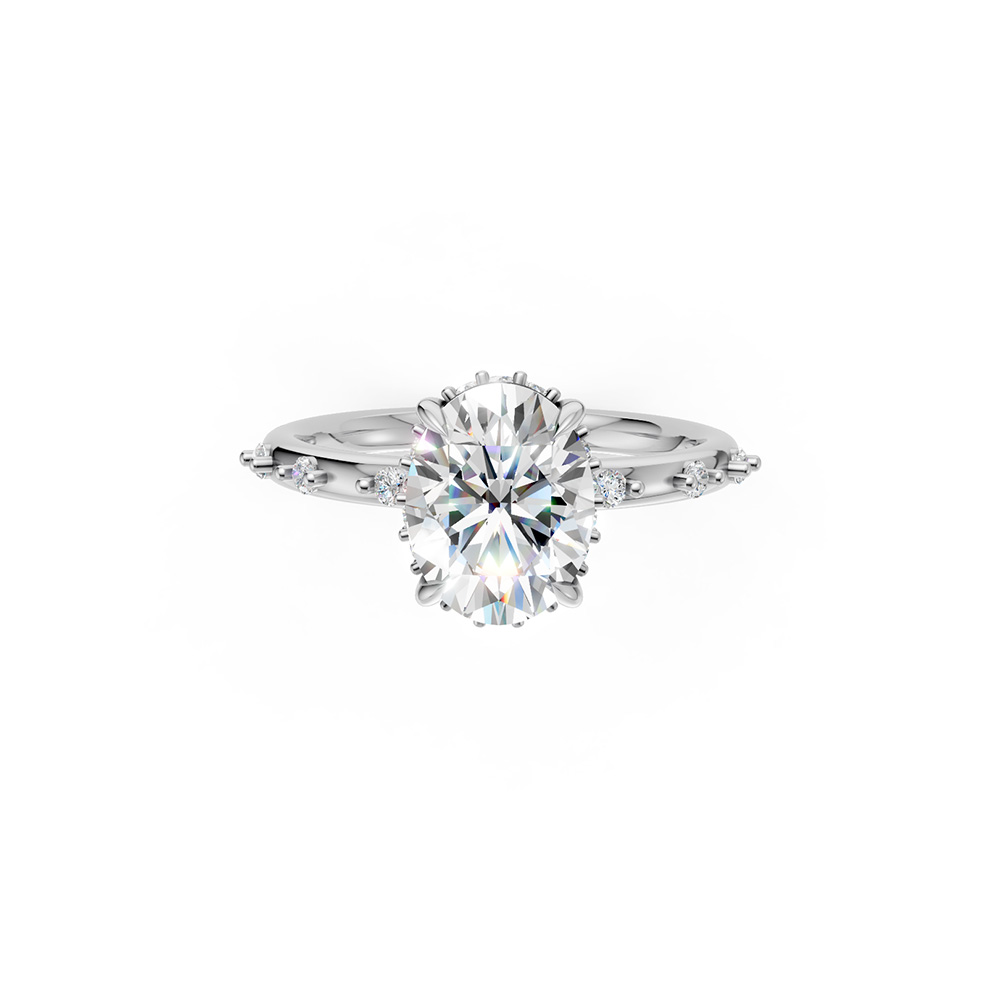 10K Gold Oval Cut Center Stone Ring with Round Gemstone Accents on Band Classic Jewelry - Image 2