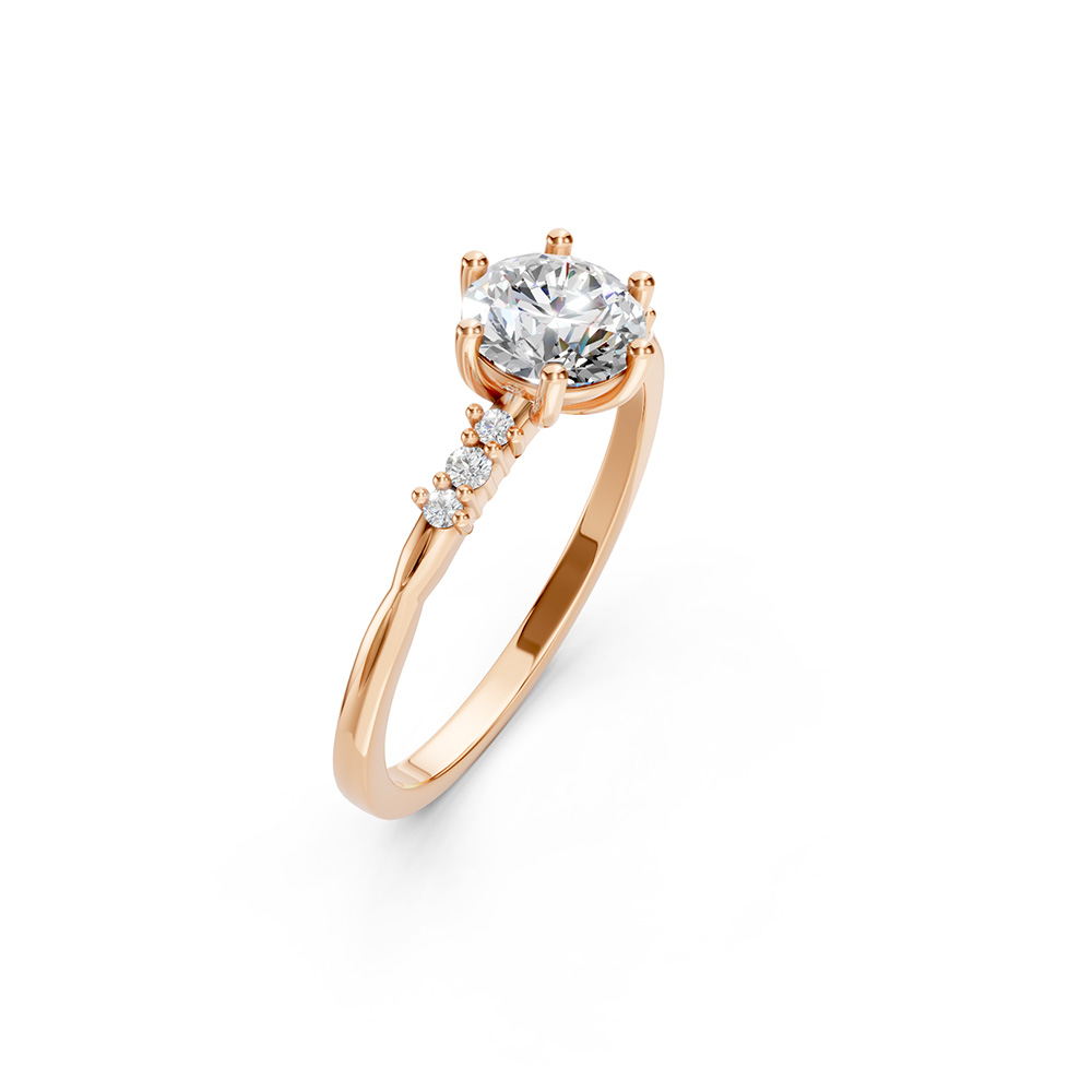 10K Gold Round Cut Center Stone Ring with Round Gemstone Accents on Band Classic Everyday Essential