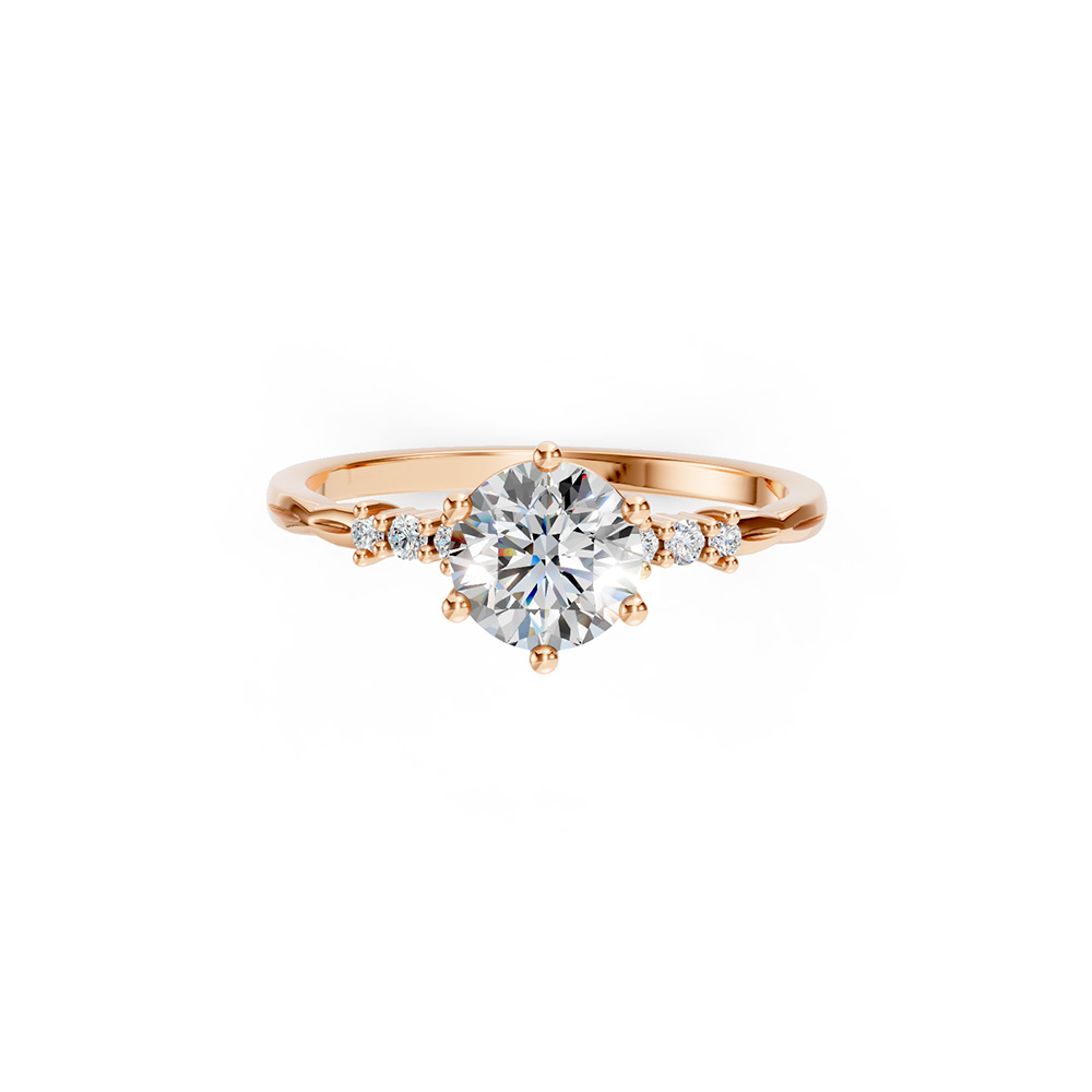 10K Gold Round Cut Center Stone Ring with Round Gemstone Accents on Band Classic Everyday Essential - Image 2