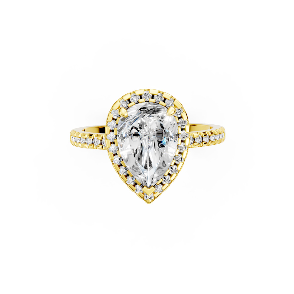 18K Gold Pear Cut Center Stone Ring with Round Gemstone Accents on Band Classic Jewelry - Image 2