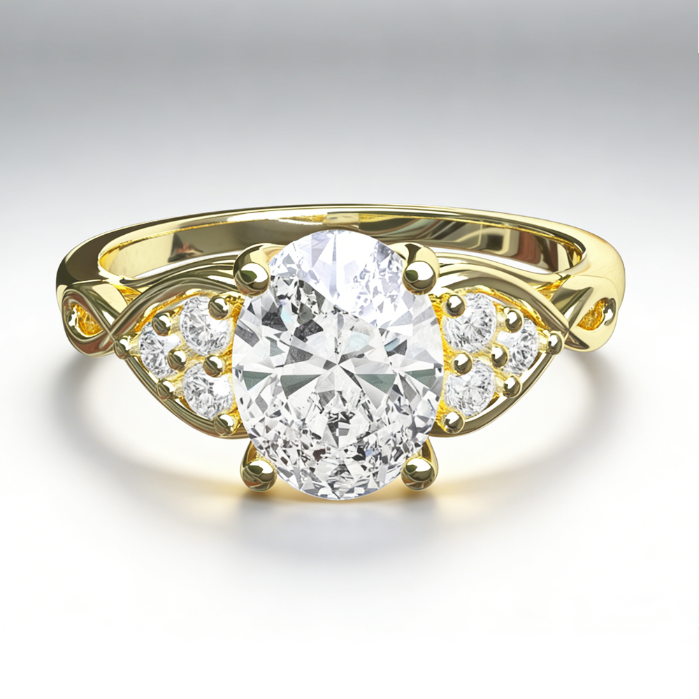 14K Gold Ring with Oval Cut Center Stone - Image 2