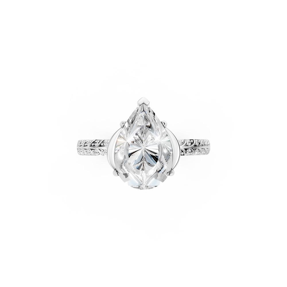 PT950 Gold Ring with Pear Cut Center Stone - Image 2