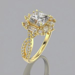 14K Gold Ring with Asscher Cut Center Stone