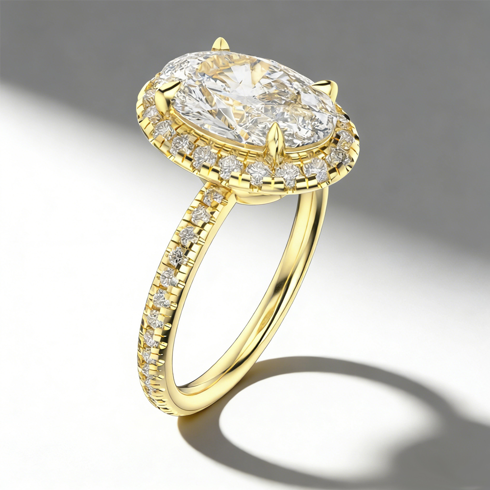 18K Gold Ring with Oval Cut Center Stone